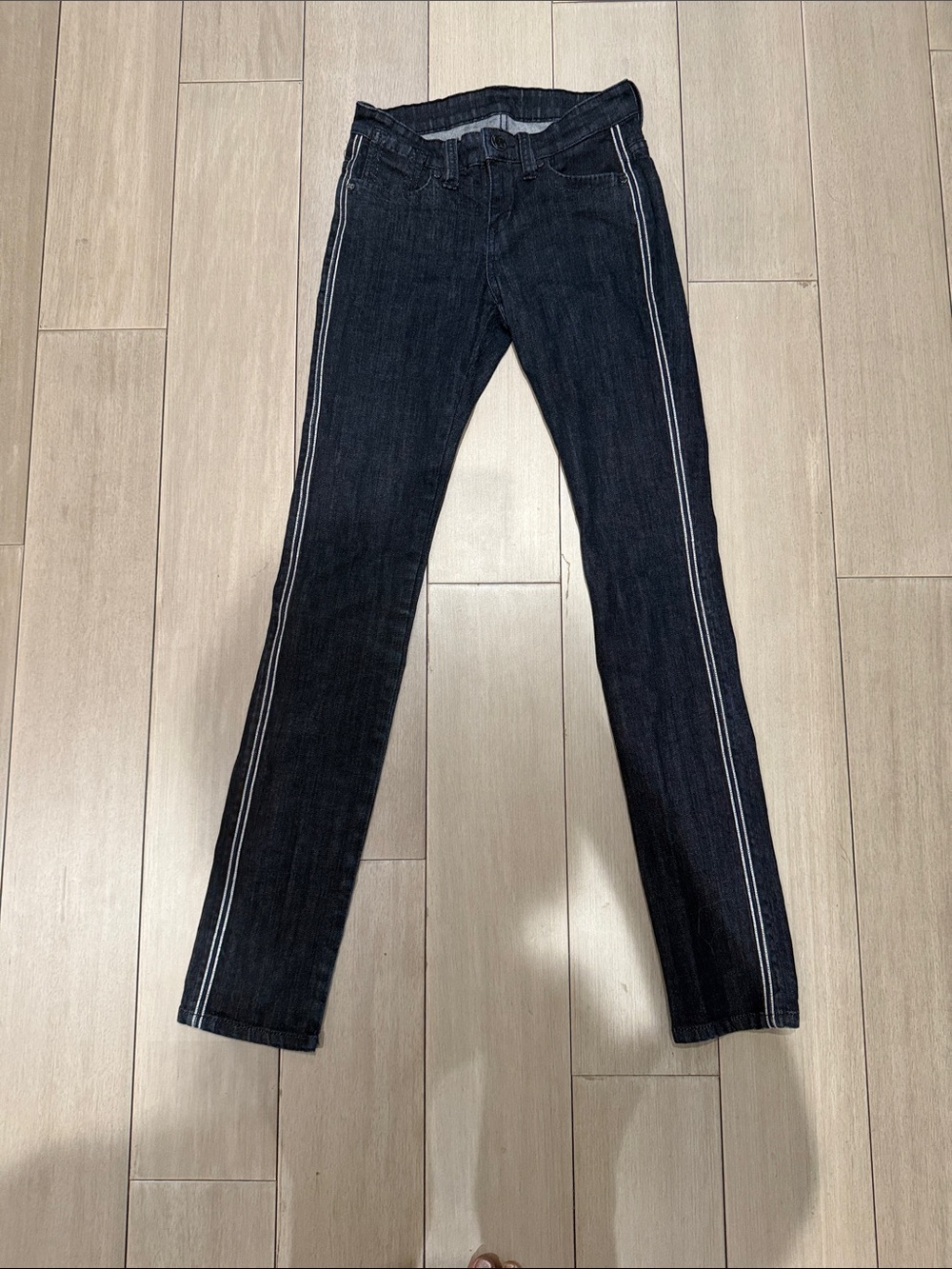 BCBG Maxazria Women’s Dark Wash Blue Skinny Jeans with Side Stripe